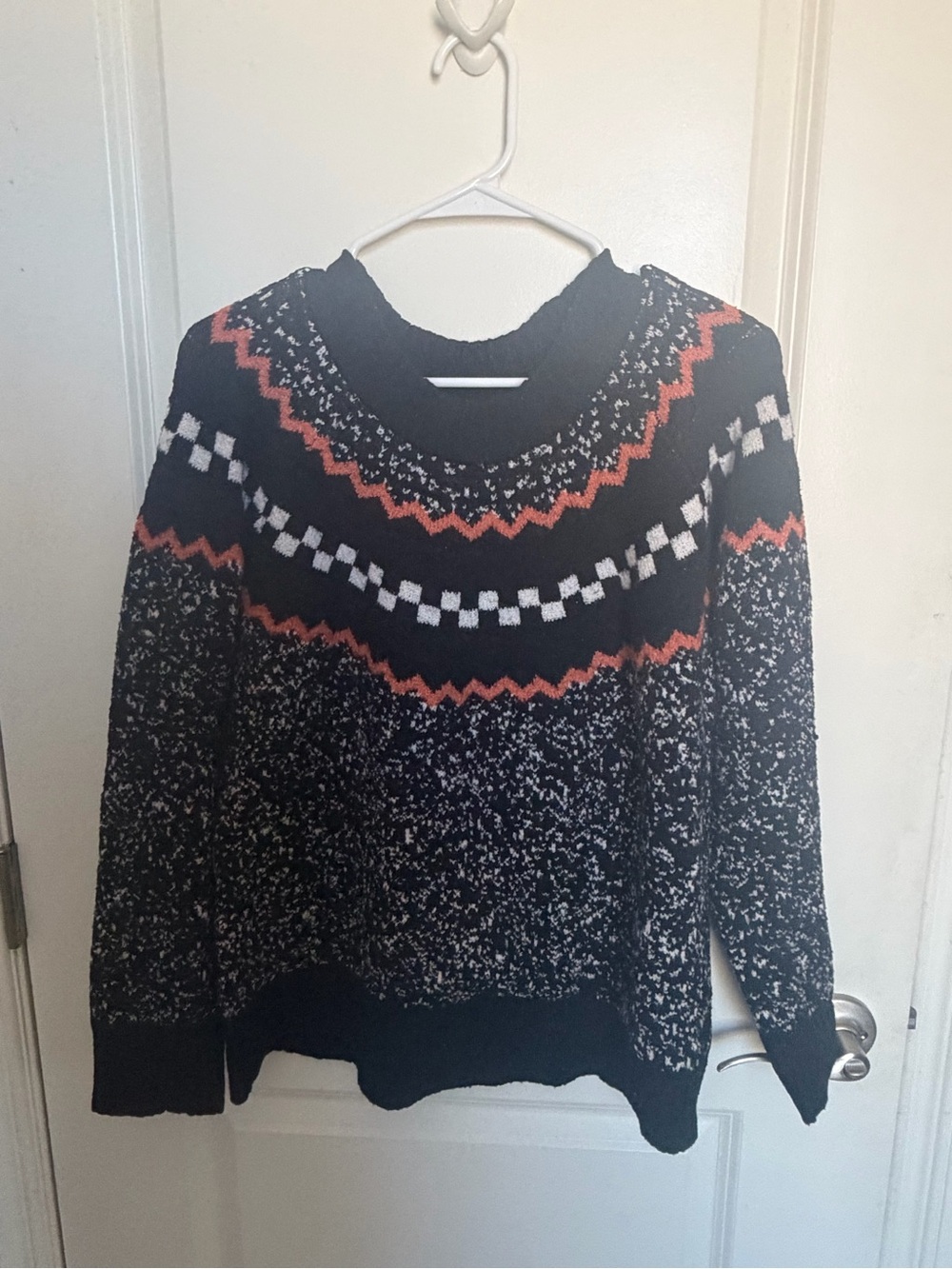 Maurices Black Fair Isle Pullover with Coral/Orange & White Accents